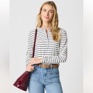 J. Crew NWT Size XL Striped Ruffle-Collar Henley Top Shirt Nautical *FLAW*